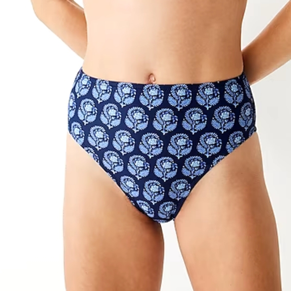 J.Crew plus floral moderate coverage high rise bikini bottoms, 2XL, blue - Picture 1 of 9